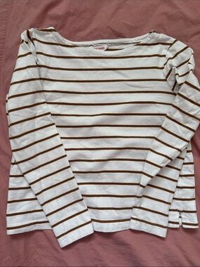 Joe Fresh Cream and Brown Striped Long Sleeve Top